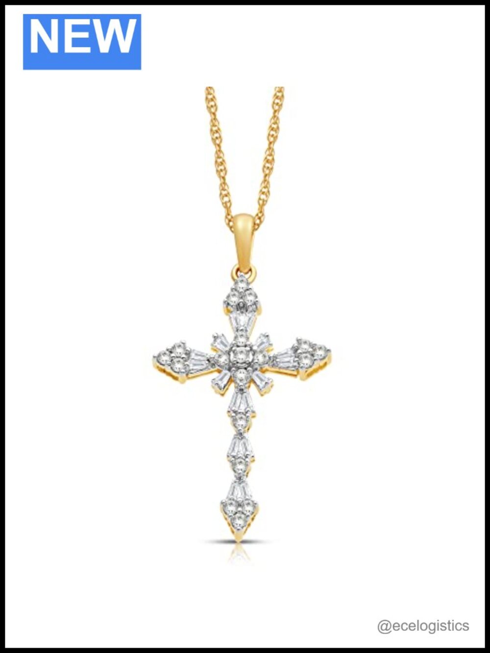 10K Yellow Gold Diamond Cross Pendant Necklace 1/2 CTW with 18" Rope Chain